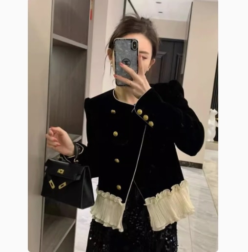 ジャケット 上着 レディース 長袖 ラウンドネック 襟なし ノーカラー ストレート フォーマル ポケット ツイード コンサバ ボタン バイカラー ワッフル かわいい 大人可愛い きれいめ シンプル