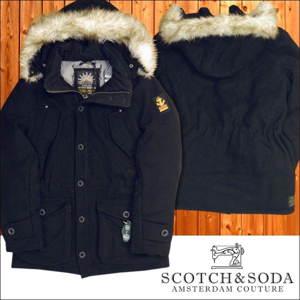 スコッチ&ソーダ スコッチアンドソーダ scotch&soda メンズ ミリタリーダウンジャケット ファー付き ウールジャケット ネイビー アウター ジャケット トップス カジュアル サーフ セレブ