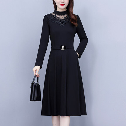 ワンピース デート ワンピドレス 膝丈 ひざ丈 ミモレ ミモレ丈 袖あり 長袖 レース かわいい 大人可愛い きれいめ シンプル カジュアル 大人 上品 おしゃれ お洒落 主役級 存在感 春 秋