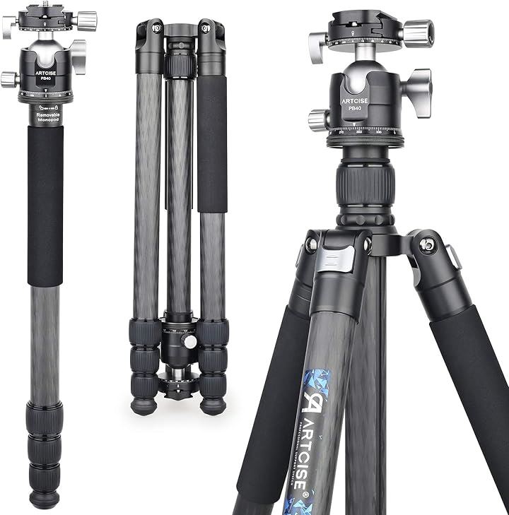 カメラ カーボン 三脚 ナットロック式 四段 トラベル 一脚伸縮可変式 全伸高 184.5cm パノラマ 40 ｍｍボール低重心雲台 クイックシュー 三脚バッグ 付き( ブラック)