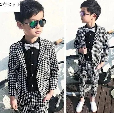 ２点で11o円OFF！【最安値挑戦】 2点セット スーツ タキシード 男子スーツ 子どもスーツ チェック柄 おしゃれ 新品カッコイイ 【最安値挑戦】