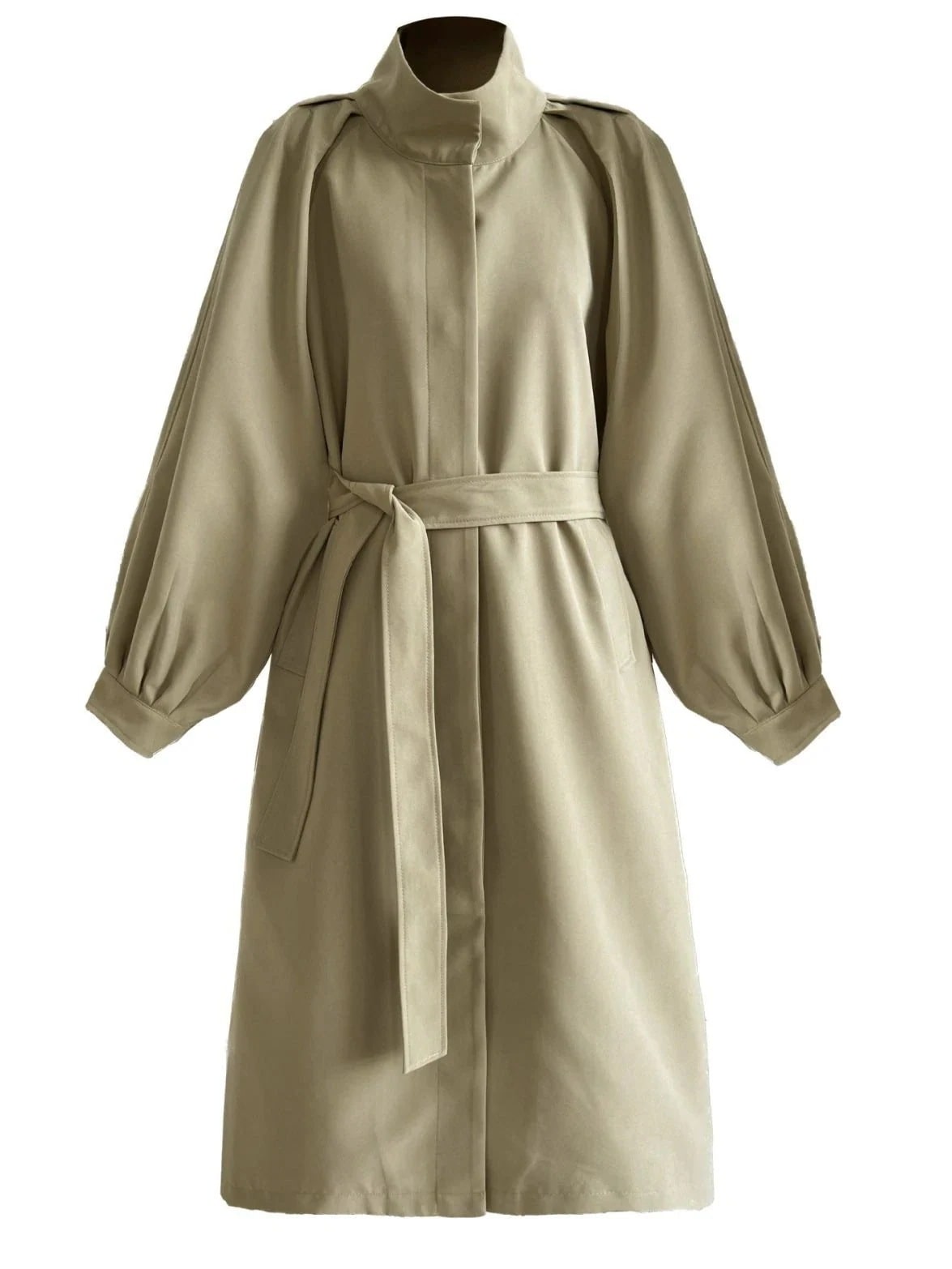 トレンチコートジャケットセミロングコート立ち襟ランタン袖ウエスト引き締めベルト秋作ゆったり百掛け高級感快適レディース韓文芸風 6,899円