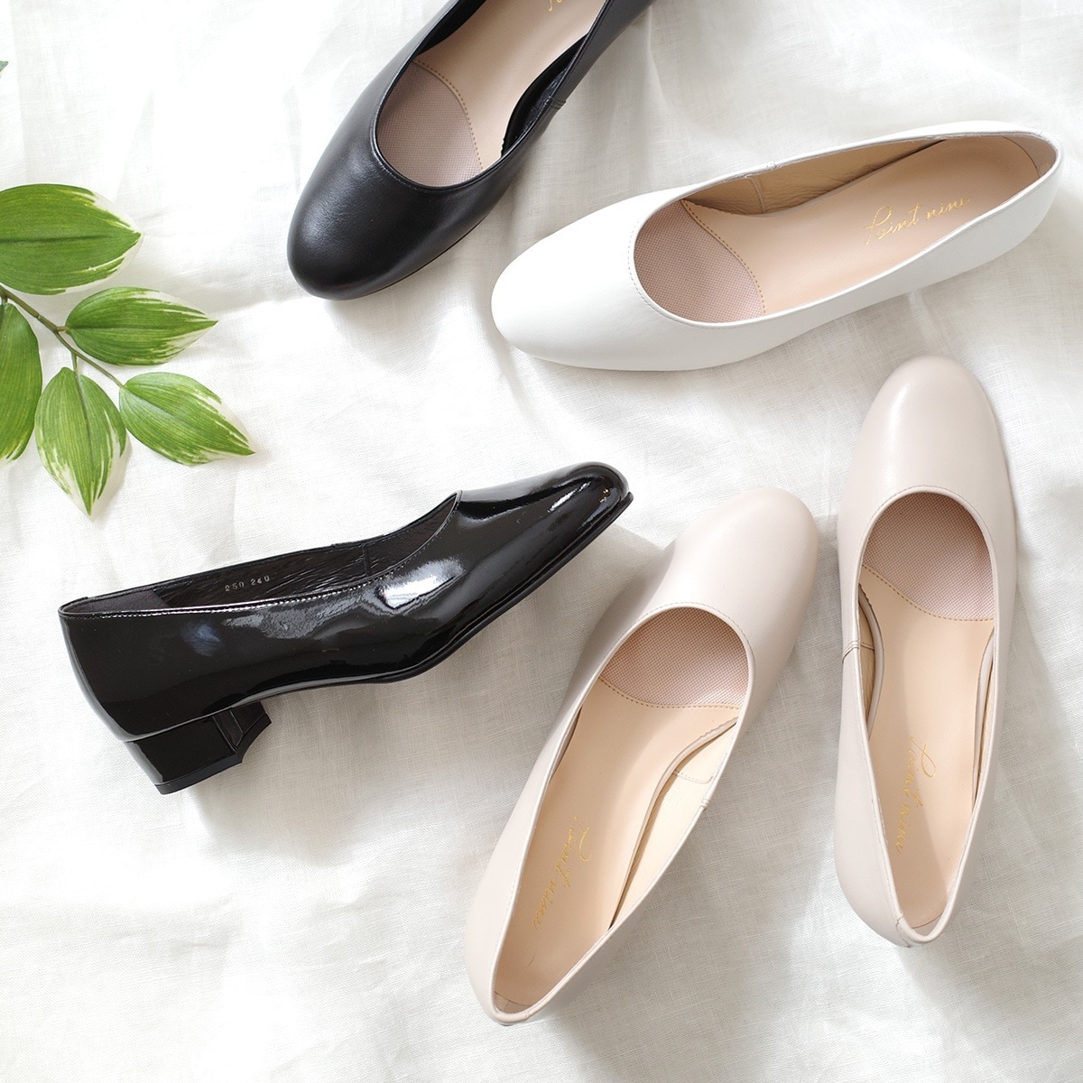 美脚ラウンドトゥパンプス日本製本革 レディース