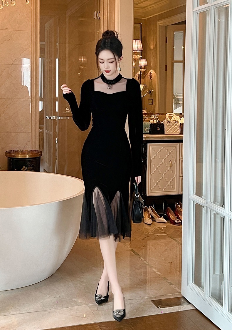 【JY.上品】 秋 チャイナドレス チュール マーメイド 新中式 ワンピ パーティードレス キャバ 着痩せ 大人 お呼ばれ 同窓会 披露宴 卒業式 結婚式 ウェディング 二次会 成人式