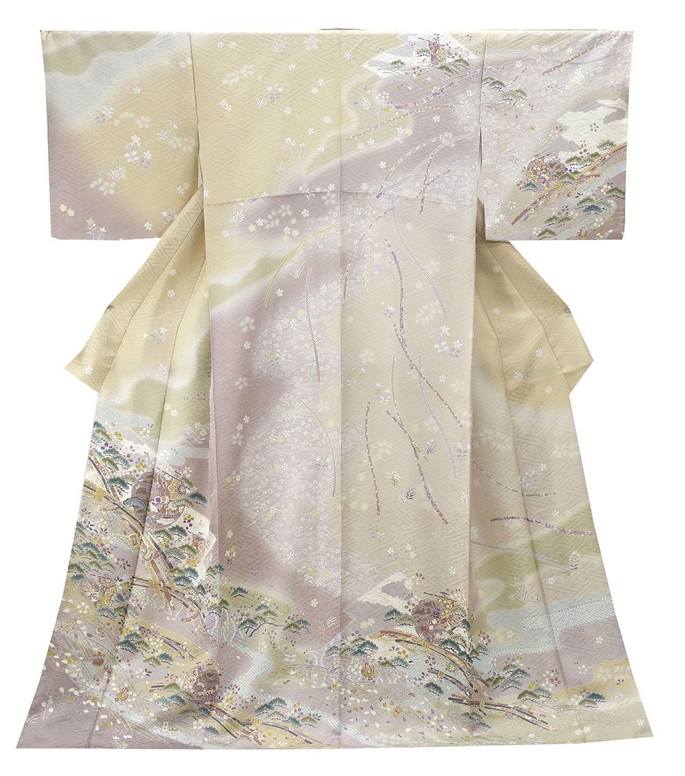 訪問着 新品仕立済 正絹 四季花宝くし模様 身丈170.5cm 裄丈68.5cm 訪問着 新品 仕立て上がり 着物 b1990