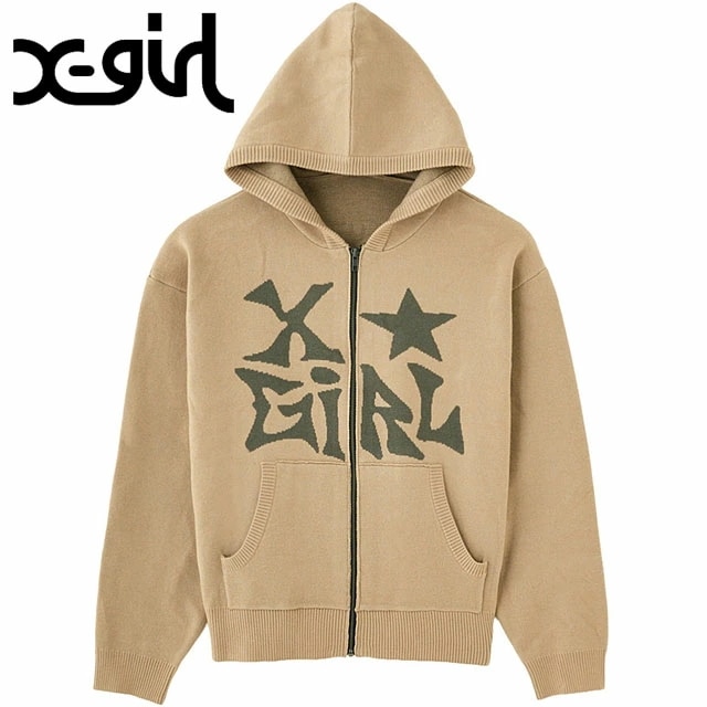ジャガードニット ジップアップフーディー [105253015007] レディース xgirl トップス フルジップ ニットパーカー BEIGE 正規取扱店