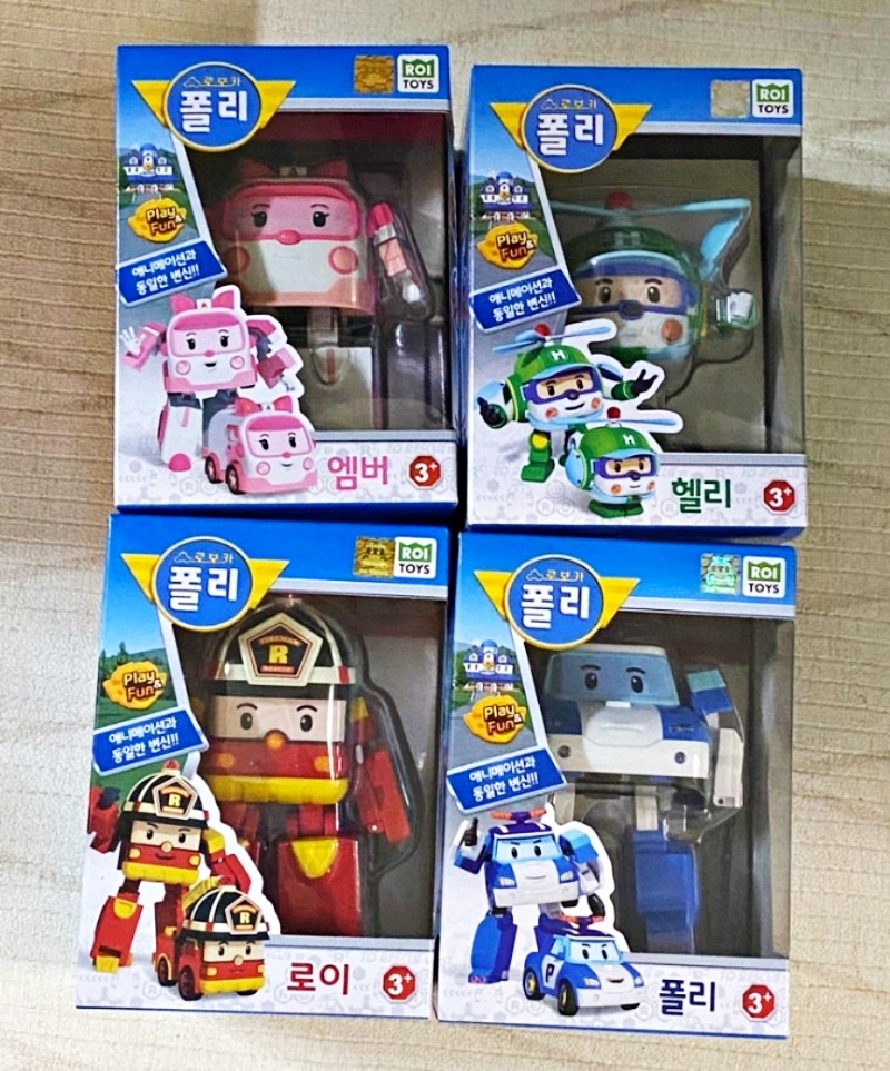 [ロボカーポリー] トランスフォーマー アクションフィギュア救助隊4種（ポリー / エンバー / ロイ / ヘリー）4インチ 4パックセット / 韓国正規品 / 子供用おもちゃギフト