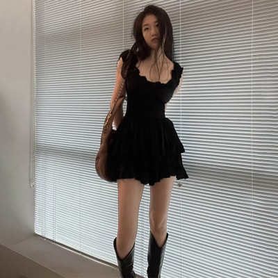 オールインワン ボトムス オールインワン ショート ショート丈 袖なし ノースリーブ ラウンドネック フリル ハイウエスト 綿 かわいい 大人可愛い きれいめ シンプル カジュアル 大人 上品