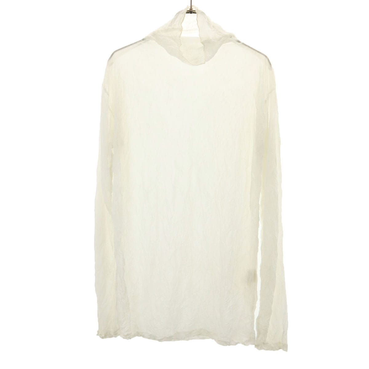 90s 日本製 オールド 長袖 ワッシャープリーツ加工 ハイネック カットソー M ホワイト トップス レディース 古着
