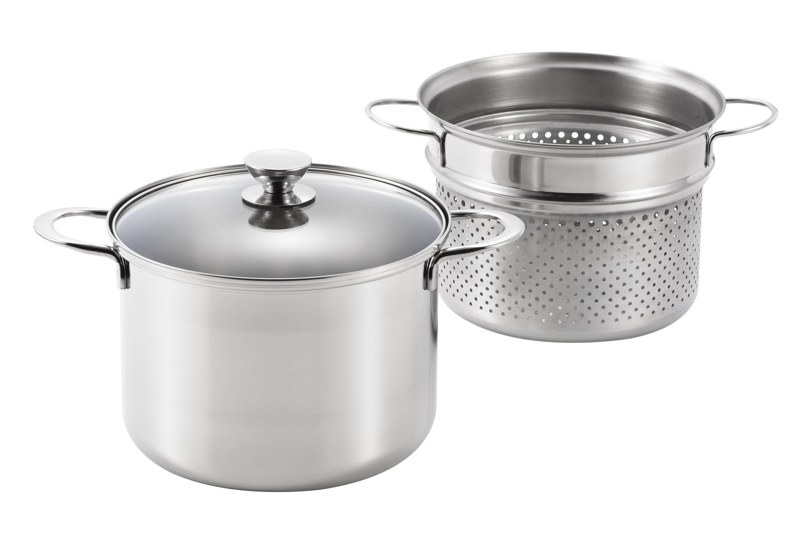 丸山 ルチェンテ パスタポット 22cm ガラス蓋 LU-22P IH対応 ガスコンロ対応 コランダー付 寸胴鍋 パスタ鍋 まとめ作り 日本製 燕三条