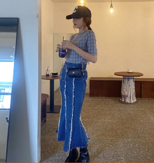 【取寄：納期2週間】デニムスカート レディース ロング スカート 大きいサイズ ハイウエスト 夏新作 きれいめ