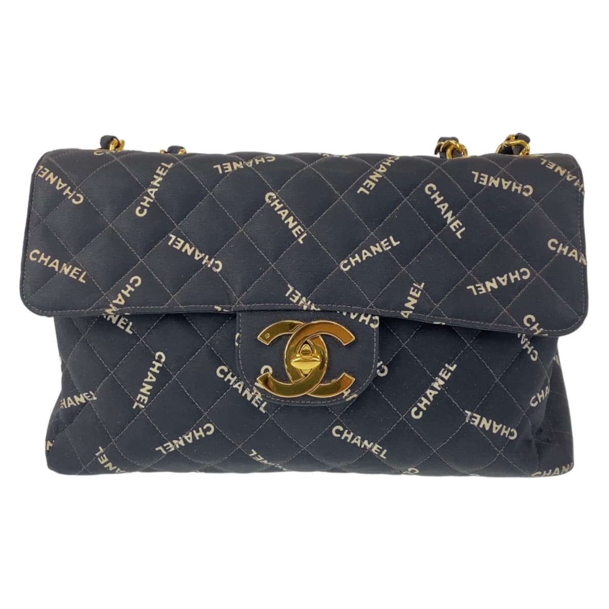 美品 ヴィンテージ デカマトラッセ デカココマーク ブラック 黒 ホワイト ゴールド金具 キャンバス チェーンショルダーバッグ レディース 406317