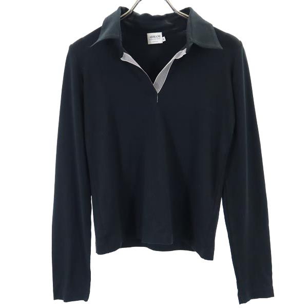 イタリア製 長袖 Tシャツ 40 ブラック ロンT スキッパーカラー レディース