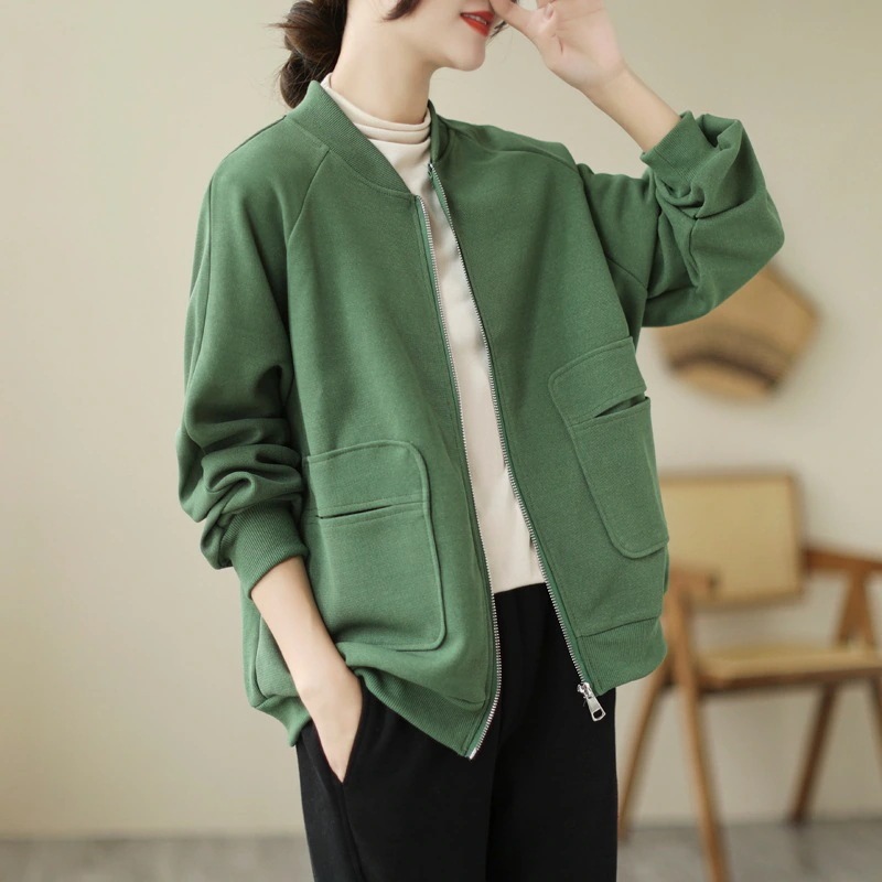 気質立襟野球服コートレディース春夏新作ゆったり厚手ワッフルジッパーカーディガンジャケット上着