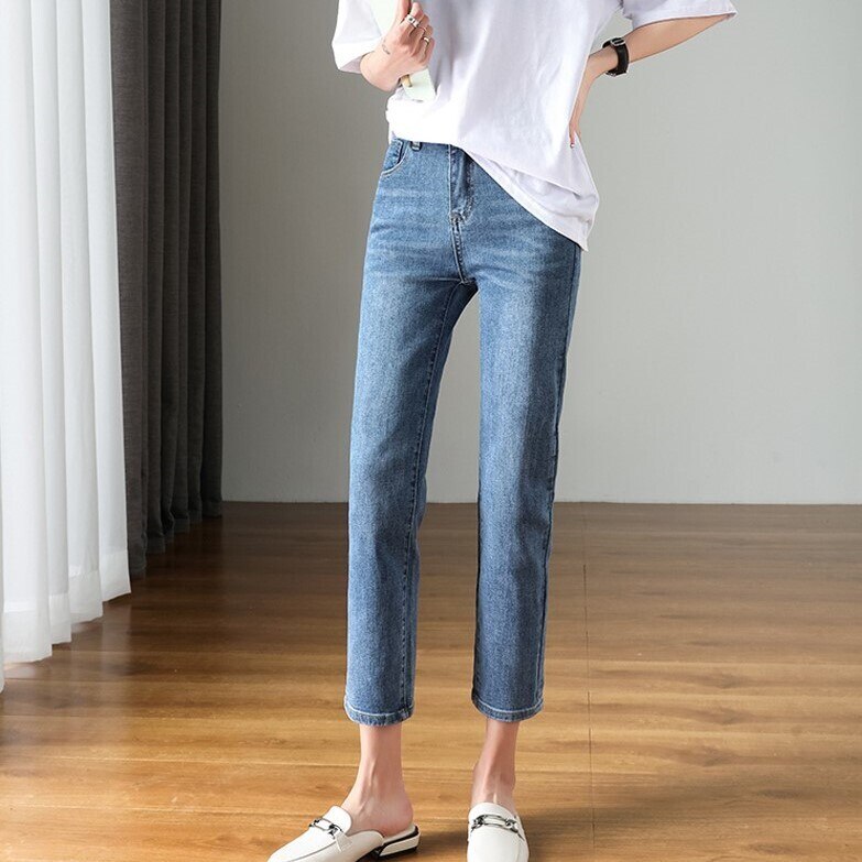 ボトムス 春夏 カジュアル レディース ストレートパンツ デニムパンツ ロング丈 7分丈 ミディアム丈 ミドル丈 レギュラー丈 無地 ハイウエスト ポケット 青 ブルー 水色 かわいい 大人可愛い き