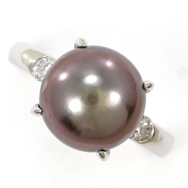 PT900 プラチナ リング 17.5号 黒蝶真珠 約12mm ダイヤ 0.20 カード鑑別書 中古