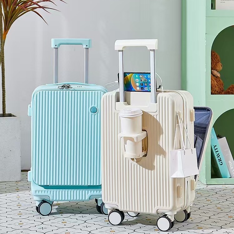 女性用フロントオープンスーツケース18インチ小型トロリーケース耐久性のあるパスワードボックス男性用旅行スーツケース