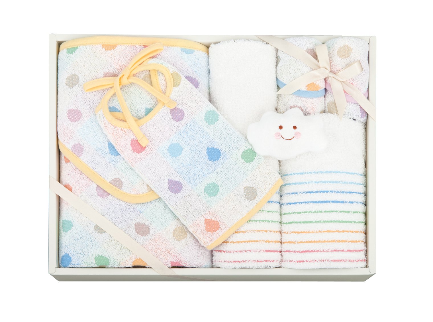 オーミケンシ 日本アトピー協会推薦品 レインボーパレット タオルセット (おくるみ×1フェイスタオル×1ウォッシュタオル×1タオルハンカチ×2スタイ×1トイ×1) 4143198