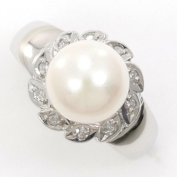 PT900 プラチナ リング 9.5号 パール(真珠) 約8.5mm ダイヤ 0.08 中古