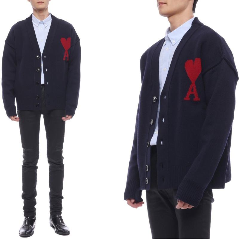 [] 24FW 男性 ビッグハートロゴ ウールカーディガン (UKC006 018 414 M 24F)