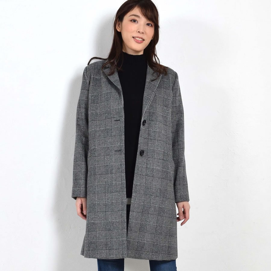 [Merfirge] カシミヤ ＆ ウール グレンチェック チェスター コート (CA3118)Merfirge カシミア ladies レディース コート ジャケット アウタ