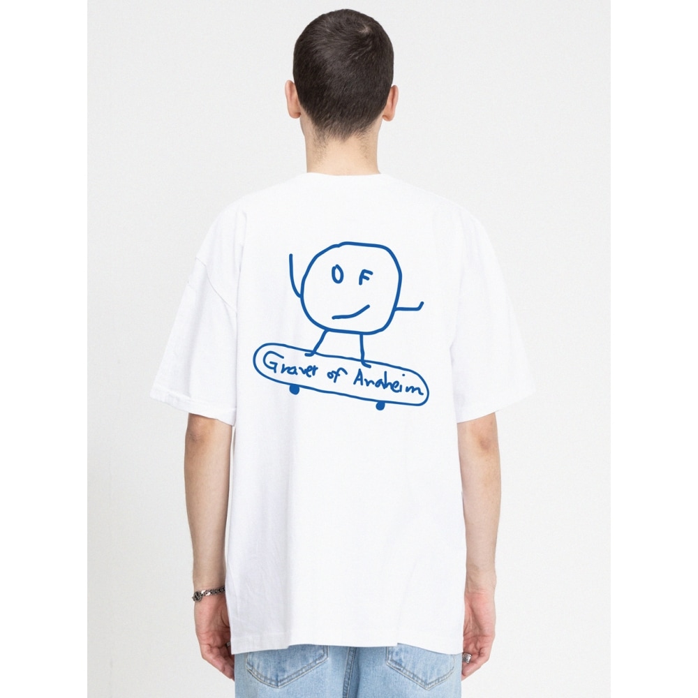 グレーバーラインドットボードバックプリントショートスリーブ T シャツホワイト