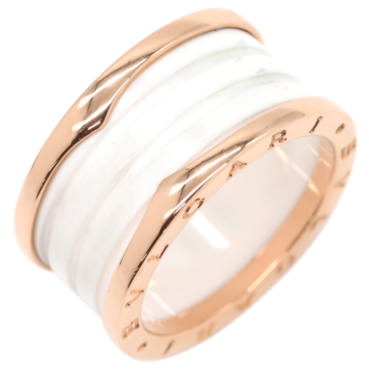 ブルガリ BVLGARI リング 指輪 ビーゼロワン B-zero1 4バンドリング K18PG セラミック ピンクゴールド×ホワイト #60 白 750PG 18金 19.5号【中古】
