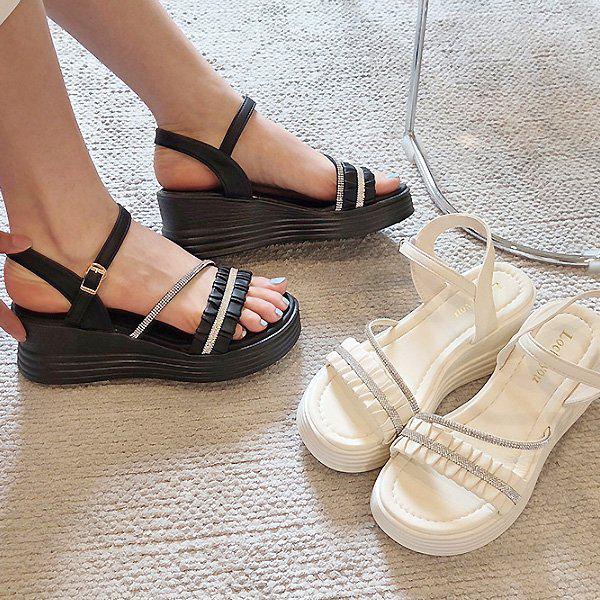 シューズシャーリングビーズSライン厚底ヒール ストラップ 女性 レディース 夏 サンダル 6cm sjcc 149_P397892091