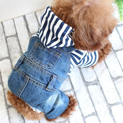 犬服 春夏秋冬モデル デニムカバーオール ボーダー ...のサムネイル