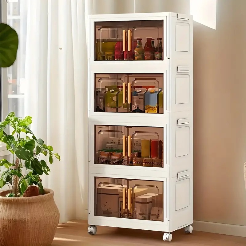 車輪付きのマルチレイヤー収納キャビネット - 防水折りたたみ式のプラスチック製引き出し磁気閉鎖寝室の整理文書玩具スナック衣類美的部屋の装飾寝室の収納現代の収納ソリューション耐久性