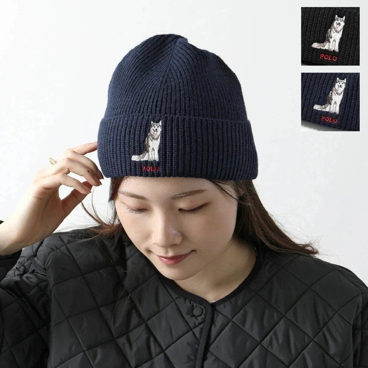 Polo Ralph Lauren ポロラルフローレン ニット帽 PC1379 レディース ニットキャップ ビーニー リブ ドッグ ロゴ刺繍 帽子 カラー2色
