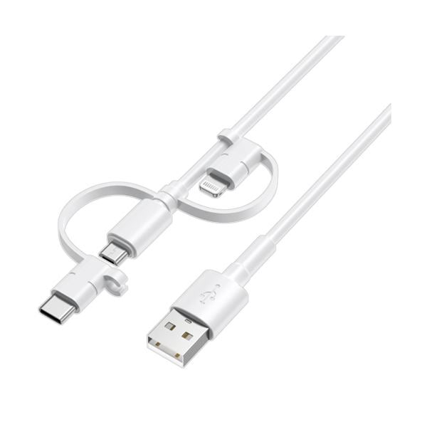 （まとめ） ハイディスク3in1ケーブル 1m ホワイト 高速充電2.4A対応 HD-3IN1MLC1WH 1本 [x3セット]