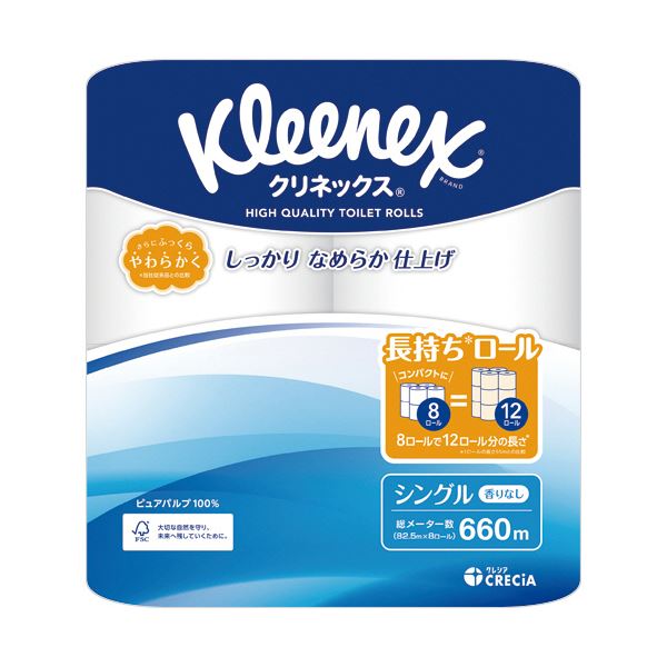 （まとめ） 日本製紙クレシアクリネックス 長持ち シングル 82.5m 1パック（8ロール） [x5セット]