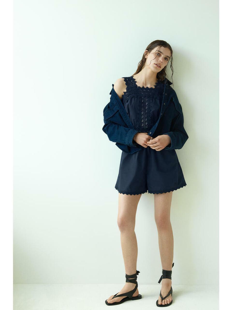 H&M レースディテールコットンロンパースネイビーブルー 1334097002