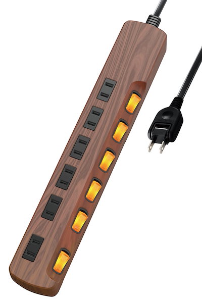 他サイト： 電源タップ 雷ガード 個別スイッチ ほこりシャッター付 6個口 木目調 1m ウォルナット ECT-1310Wの商品画像