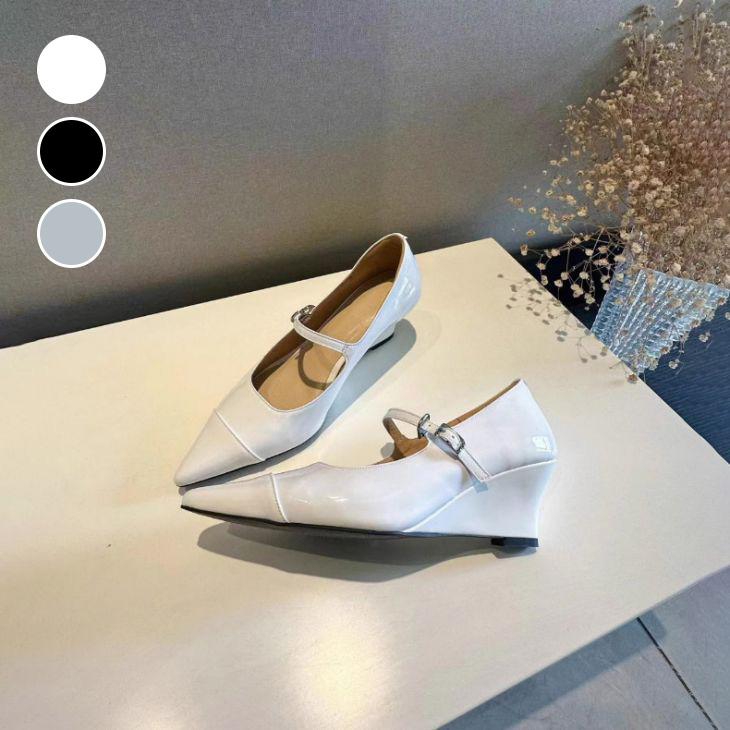 【韓国ins大人気】ポインテッドトゥ ウェッジソール パンプス ストラップ 韓国ファッション【k3-jya5508】【予約販売：15-20日】60込