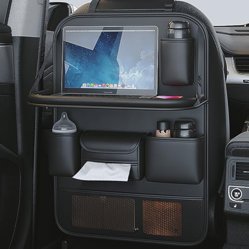 Raksonic 人気商品 車用シートバックポケット 後部座席収納 汚れ防止 車用収納ポケット シートバックポケットiPad収納ポケット 折り畳みテーブル付き 多機能 防水防汚 カー用品 大容量 ブラ