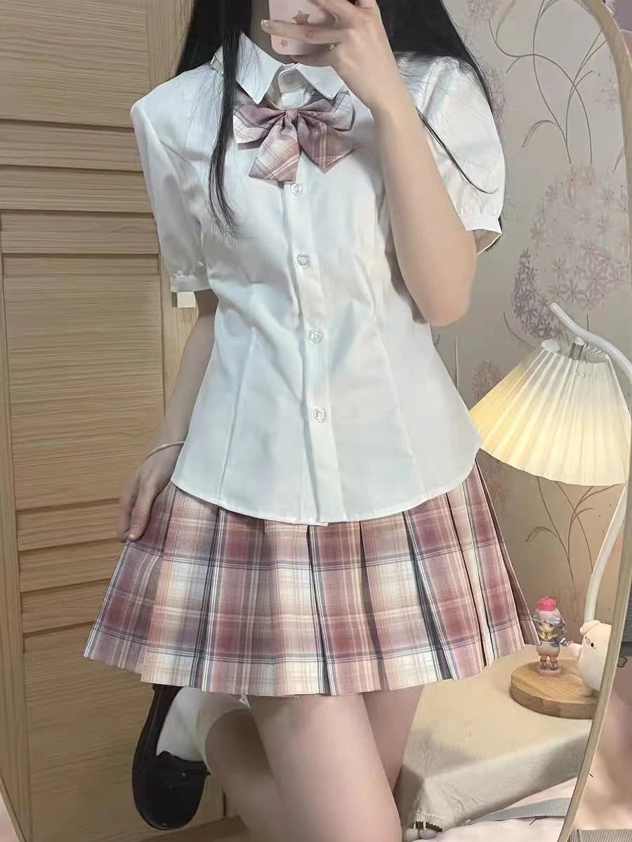 制服スカート 夏 JK 三点セット キャンパス風 バブル袖 着痩せ 制服 セット