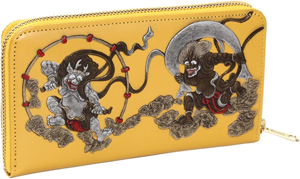 【新規OPEN】【期間限定セール】【激安】【新品未使用】風神雷神浮き押し加工　オイル牛革　日本製　ラウンドファスナーロングウォレット　TK-002　黄