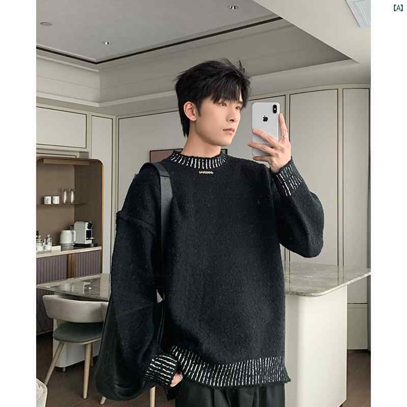 ラウンドネック セーター メンズ 冬 ハイエンド トップ 韓国 厚く 暖かい