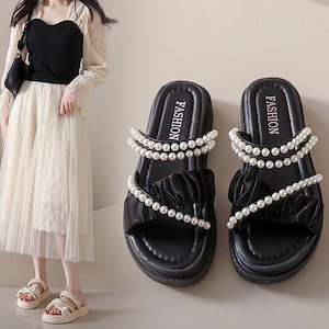 母の韓国ファッション厚底サンダル脚パールサンダルレディースサンダルシューズ靴厚底スニーカー疲れないストラップサンダルフラットサンダルレディースサンダル