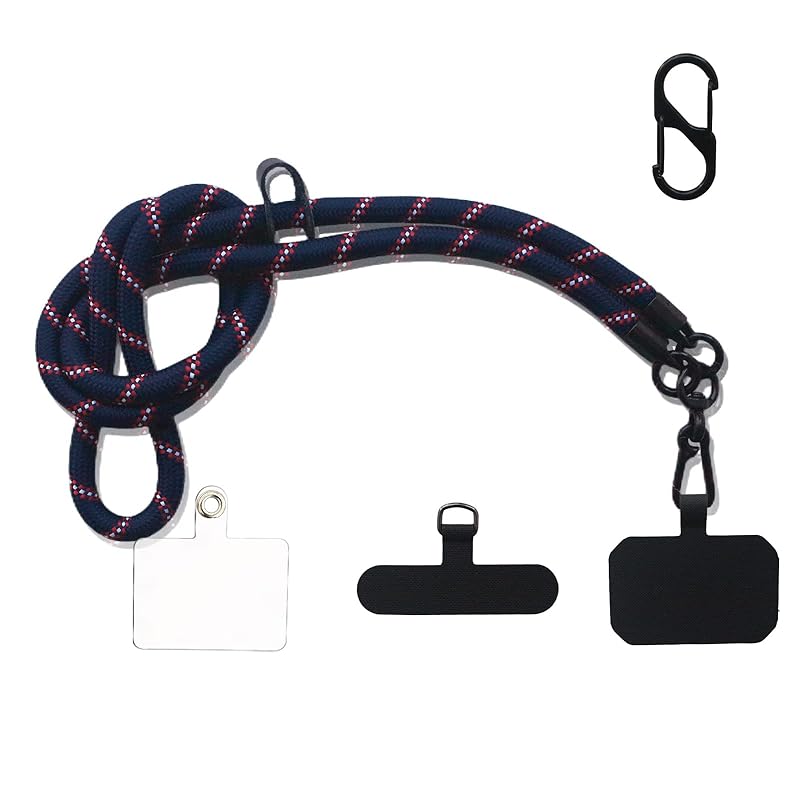 [ＶＥＶＥＮ] スマホショルダーストラップ 【1+3枚セット】 スマホ ストラップ 首掛け 太め 斜めがけ アウトドア 紛失/落下防止 長さ調整可能 全機種対応（Sturdy-Dark blue）