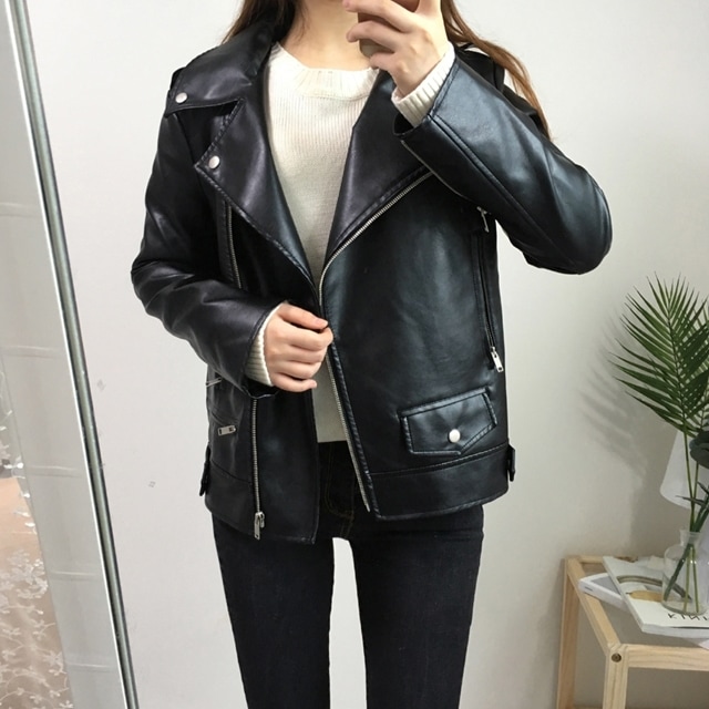 ルーズフィット つや消し レザー ライダー ジャケット