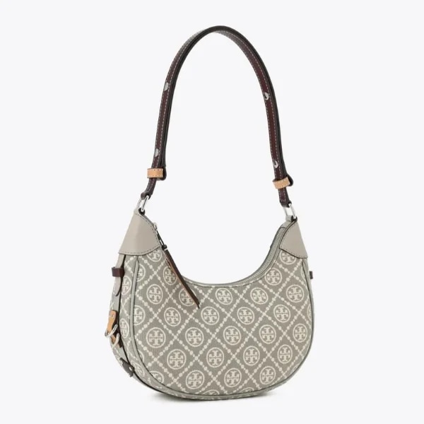 T MONOGRAM UTILITY CRESCENT BAG GRAY