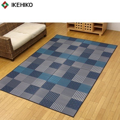 イケヒコ・コーポレーション 純国産 い草花ござカーペット 『京刺子』 ブルー 江戸間3畳（約174×261cm） 4110103 【送料無料】