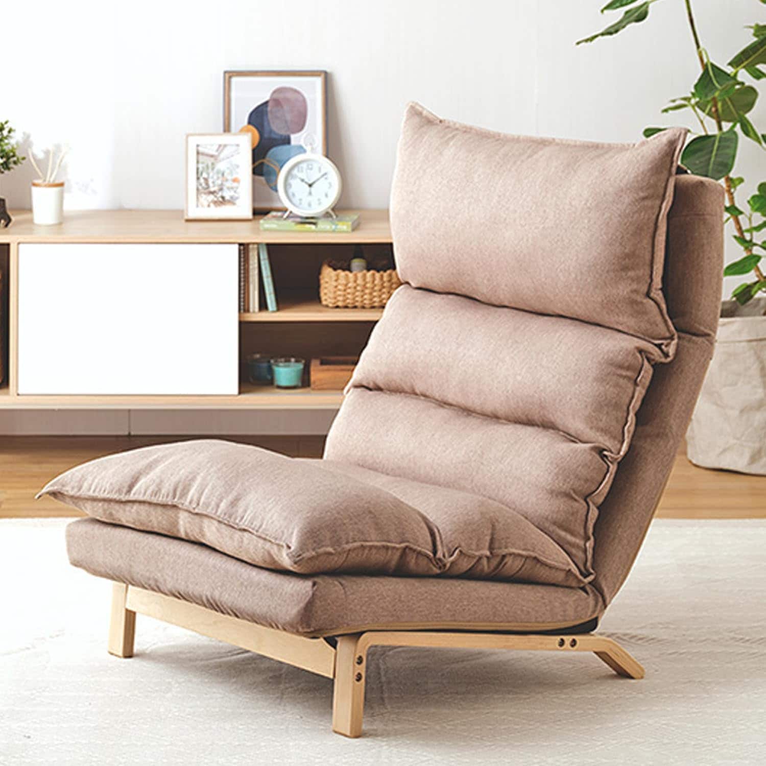 ドウシシャ ふわふわリラックスチェア 1人掛け ソファ 2層クッション構造でふわふわ座り心地 ゆったりくつろげるリクライニングチェア 着脱OK ハイバック 背 ング 寝れる ファブリック FFS-BE