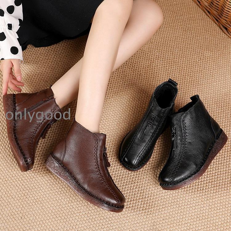 ブーツ レディース 牛革 本革 裏ボア ショートブーツ サイドジップ 革靴 レザーシューズ 秋冬 暖かい やわらか