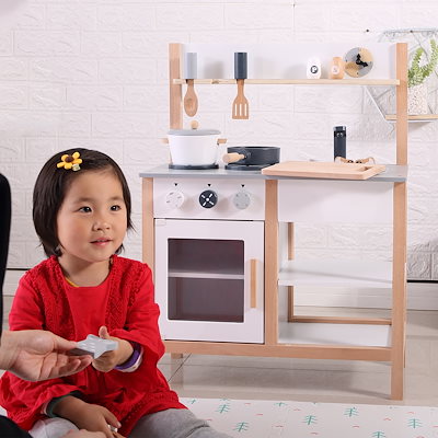 おままごとキッチン 木製 誕生日 台所 調理器具付 食材 知育玩具 コンロ ミニキッチン おもちゃ