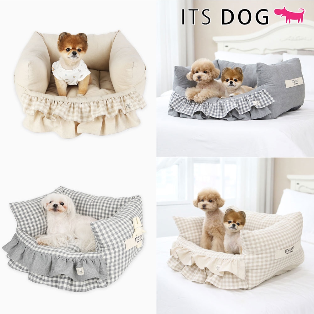 (韓国産ワンちゃんベッド) Cozy and Nature Frill Bed (綿とリネンでできたふわふわの犬マット)