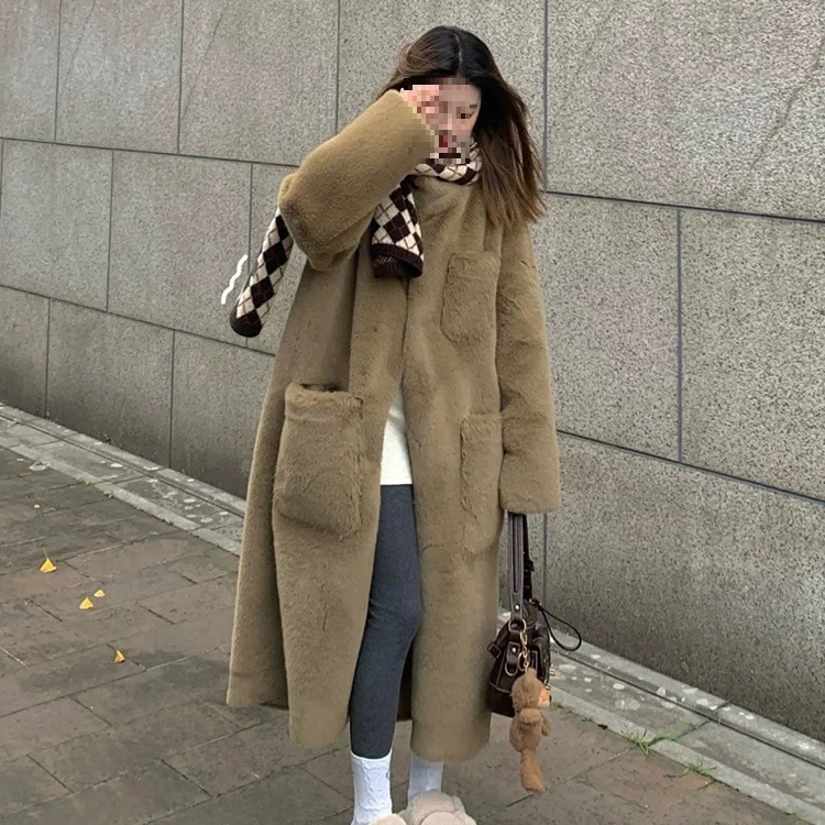 ファーコート 冬季 毛皮一体 ミドルロング 厚手 ミンクファー 大人の魅力 膝下丈 だらり風 毛 アウター コート 女性用